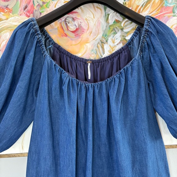 Free People Daydream Denim Tunic Off Shoulder Mini Dress Blue Size M - Picture 4 of 12
